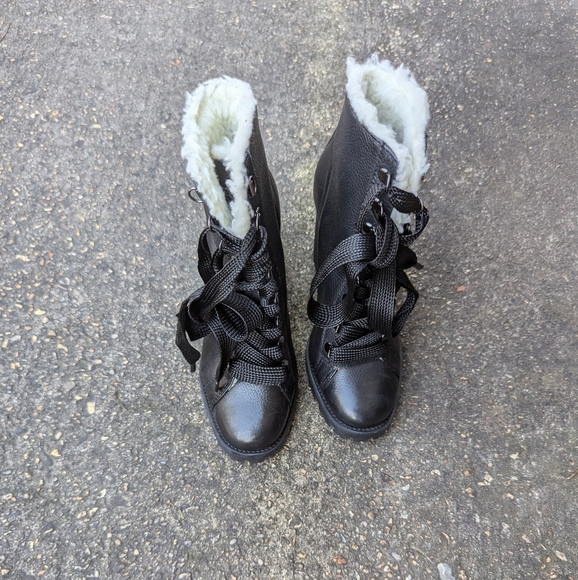 Schutz zhara women's black winter lace up combat boots size 26 - Picture 3 of 11